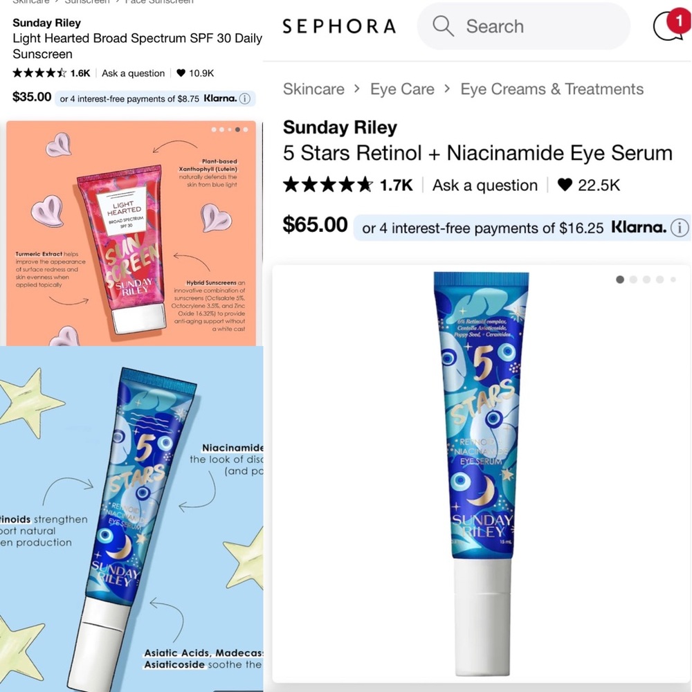 SUNDAY RILEY 5 STARS RETINOL EYE SERUM & SUN SCREEN BUNDLE